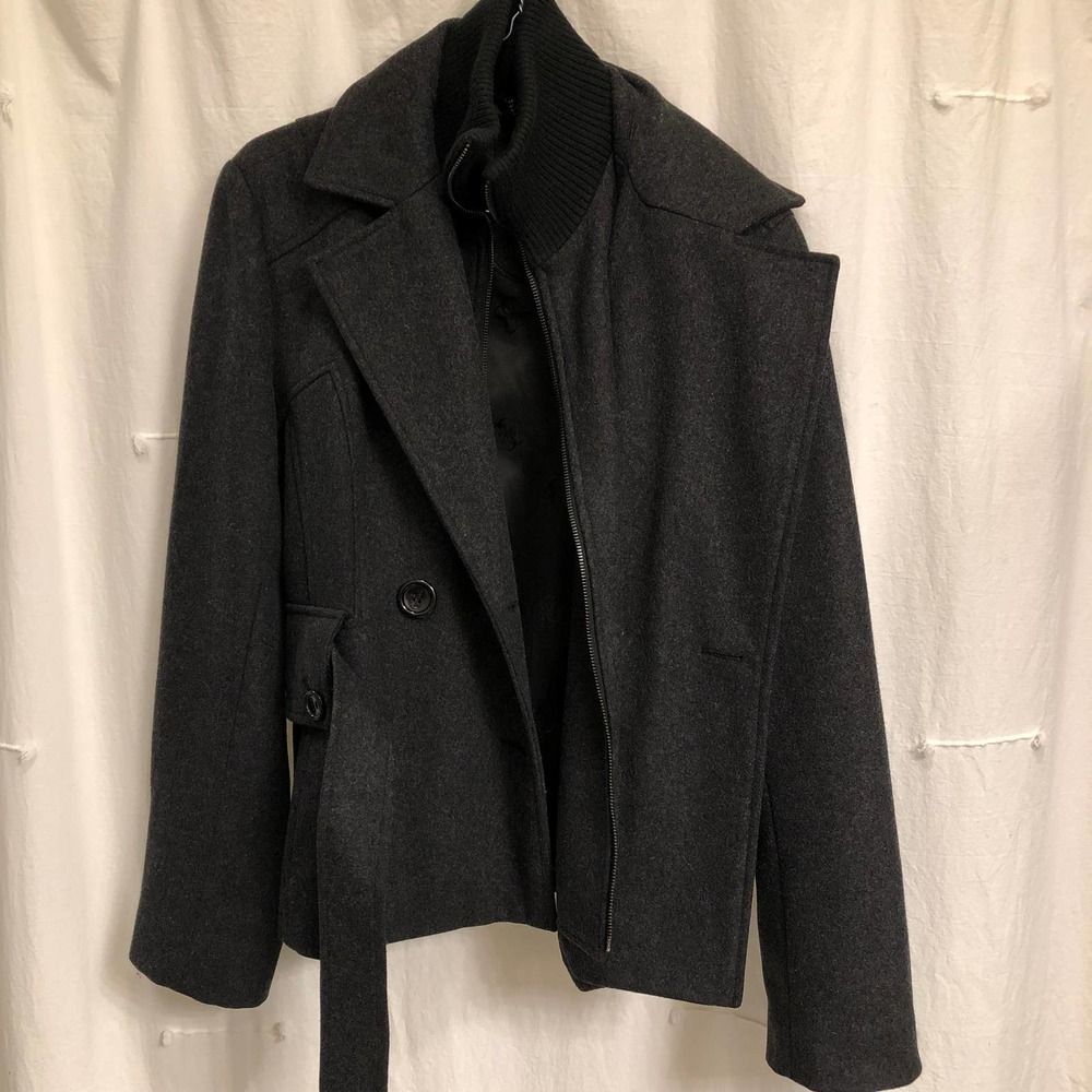Guess Wool Charcoal Turtleneck Belted Winter Jacket Womens L